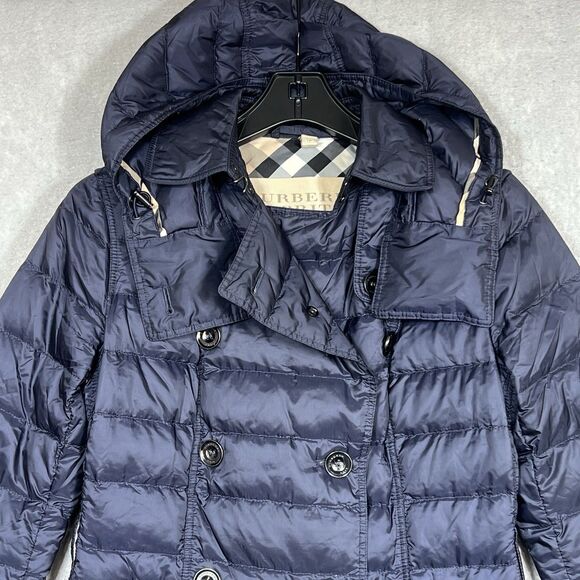 Burberry BRIT Double Breasted Coat Puffer Down Hooded Nova Check Women’s XS - Picture 4 of 14